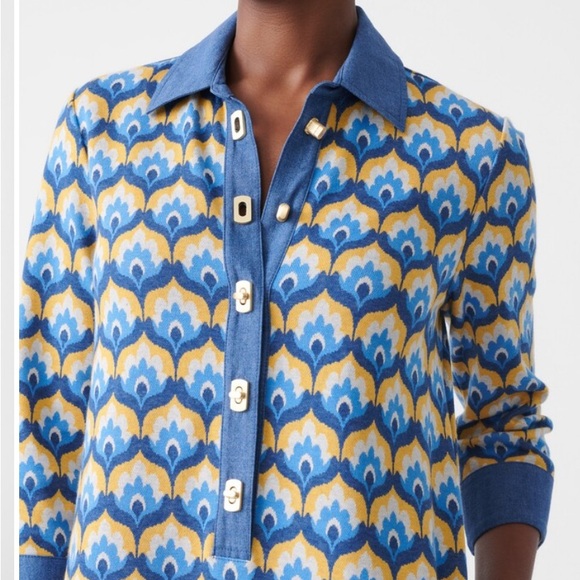 Perfect like new J.McLaughlin Bryony Dress In Mod Squad 3/4 Sleeve Blue - Picture 2 of 12